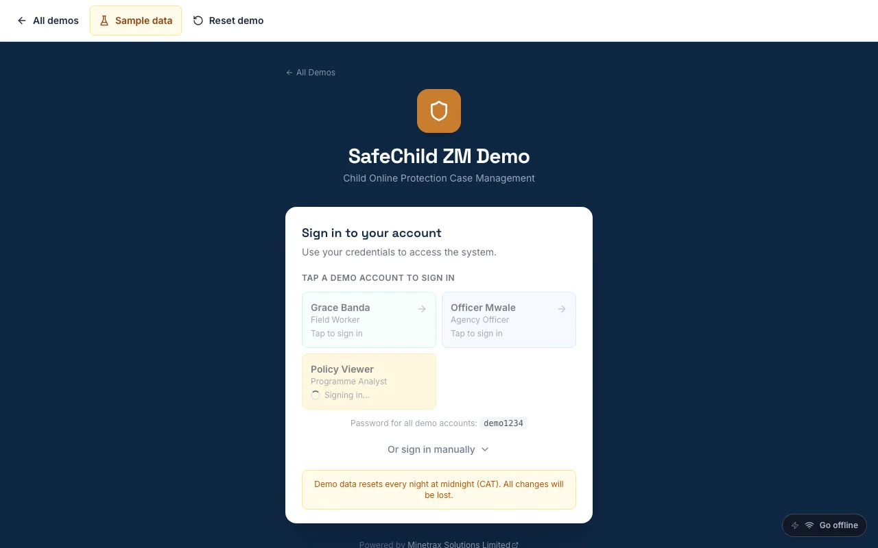 SafeChild ZM sample case queue
