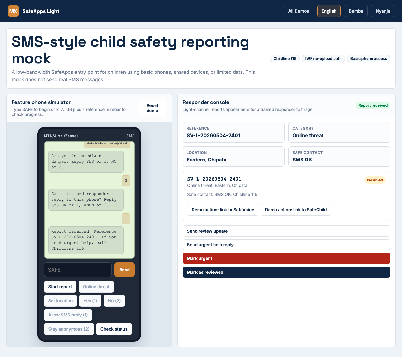 SafeApps Light demo screenshot